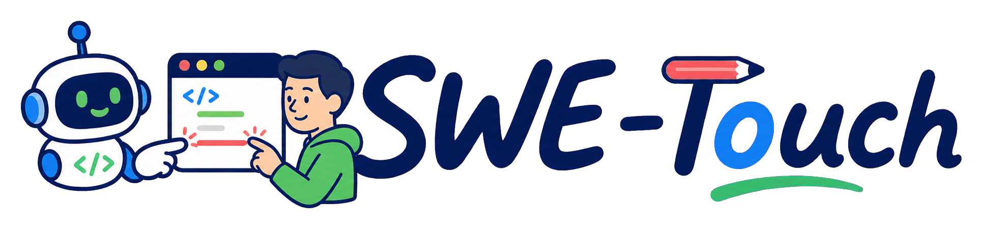 SWE-Touch logo showing a coding agent and a user editing code together